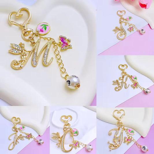 Boutique Angel A-Z 26 Initial LettersButterfly Keyring Crystal Keychain Bag Pendant Mother's Day Gift Women Girl Jewelry