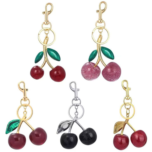 Fashion 3D Crystal Red Cherry Keychain Summer Fruit Cherry Pendant Keyring Women's Bag Accessories Gifts