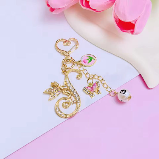 Boutique Angel A-Z 26 Initial LettersButterfly Keyring Crystal Keychain Bag Pendant Mother's Day Gift Women Girl Jewelry
